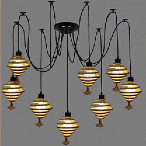 Lustre en Métal Noir avec 8 lampes à store en PVC