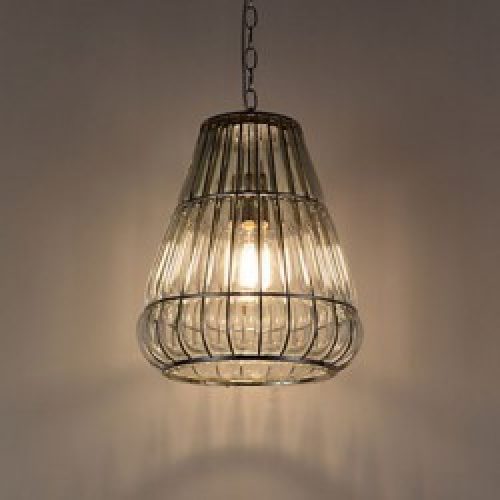 Lustre en Verre à Grille argentée