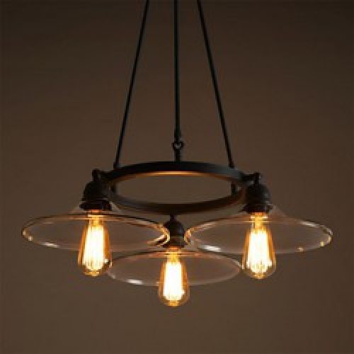 Lustre Rétro en Métal et verre à 3 lampes