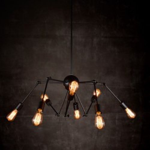 Lustre Rétro en Métal Noir à 8 lampes
