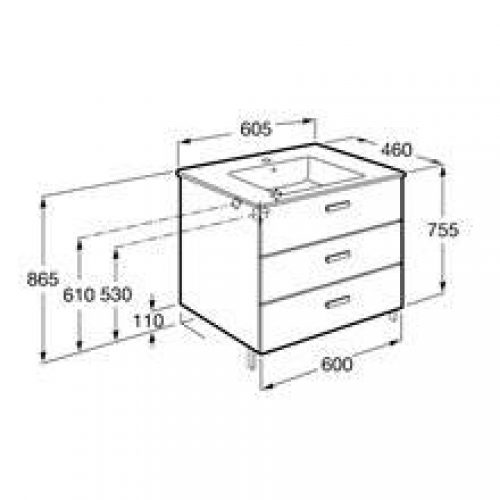 Meuble 3 tiroirs bouleau 60 cm Victoria Basic Roca
