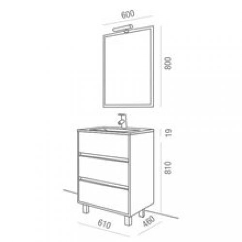 Meuble 60 cm Gris mat 3 tiroirs SALGAR ARENYS