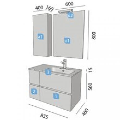 Meuble 60+25 cm Gris brillant 2 tiroirs SALGAR…