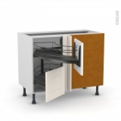 Meuble De Cuisine Angle Bas Filipen Ivoire Demi Lune Coulissant Epoxy Tirant Droit 2 Tiroirs L40 Cm L80 X H70 X P58 Cm