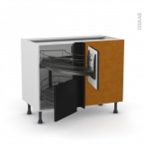 Meuble De Cuisine Angle Bas Ginko Noir Demi Lune Coulissant Epoxy Tirant Droit 2 Tiroirs L40 Cm L80 X H70 X P58 Cm