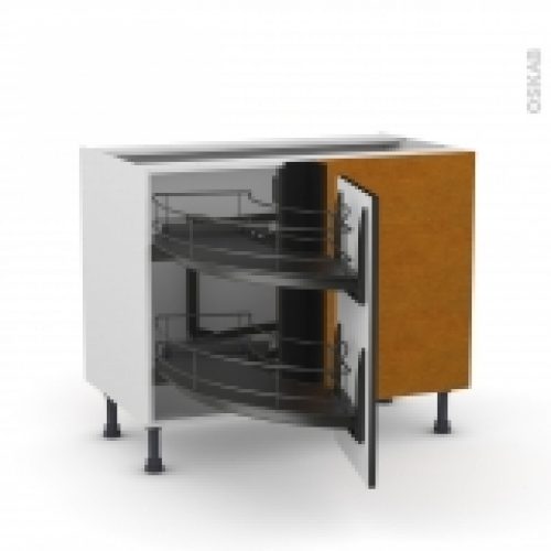 Meuble De Cuisine Angle Bas Ginko Noir Demi Lune Coulissant Epoxy Tirant Droit 1 Porte L40 Cm L80 X H70 X P58 Cm