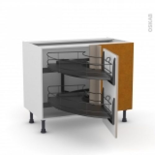 Meuble De Cuisine Angle Bas Ginko Taupe Demi Lune Coulissant Epoxy Tirant Droit 1 Porte L50 Cm L100 X H70 X P58 Cm