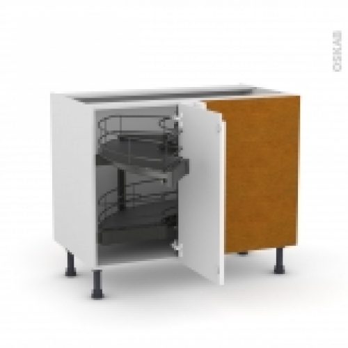 Meuble De Cuisine Angle Bas Ipoma Blanc Brillant Demi Lune Coulissant Tirant Droit 1 Porte L40 Cm Mobile L80 X H70 X P58 Cm