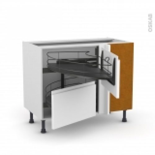 Meuble De Cuisine Angle Bas Ipoma Blanc Mat Demi Lune Coulissant Epoxy Tirant Droit 2 Tiroirs L60 Cm L100 X H70 X P58 Cm