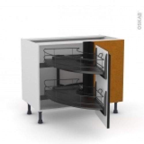 Meuble De Cuisine Angle Bas Ipoma Noir Mat Demi Lune Coulissant Epoxy Tirant Droit 1 Porte L50 Cm L100 X H70 X P58 Cm