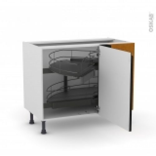 Meuble De Cuisine Angle Bas Ipoma Noir Mat Demi Lune Coulissant Tirant Droit 1 Porte L60 Cm Mobile L100 X H70 X P58 Cm