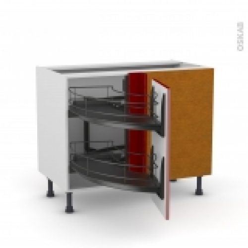 Meuble De Cuisine Angle Bas Ivia Rouge Demi Lune Coulissant Epoxy Tirant Droit 1 Porte L40 Cm L80 X H70 X P58 Cm