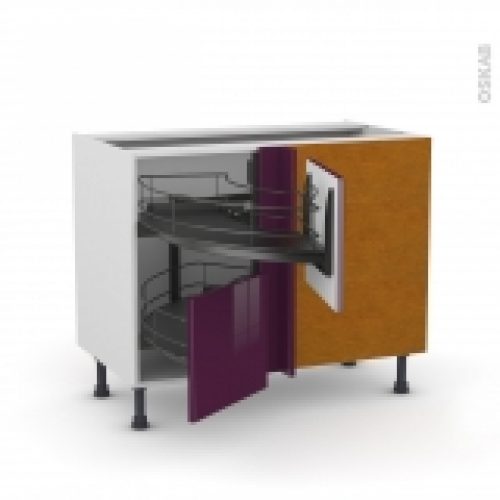 Meuble De Cuisine Angle Bas Keria Aubergine Demi Lune Coulissant Epoxy Tirant Droit 2 Tiroirs L40 Cm L80 X H70 X P58 Cm