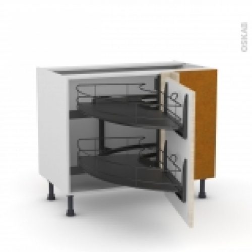 Meuble De Cuisine Angle Bas Stilo Noyer Blanchi Demi Lune Coulissant Epoxy Tirant Droit 1 Porte L60 Cm L100 X H70 X P58 Cm