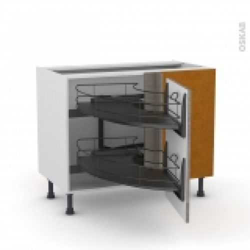 Meuble De Cuisine Angle Bas Stilo Noyer Naturel Demi Lune Coulissant Epoxy Tirant Droit 1 Porte L60 Cm L100 X H70 X P58 Cm