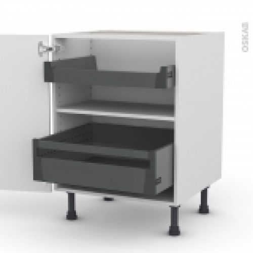 Meuble De Cuisine Bas Bora Blanc 2 Tiroirs A L Anglaise L60 X H70 X P58 Cm