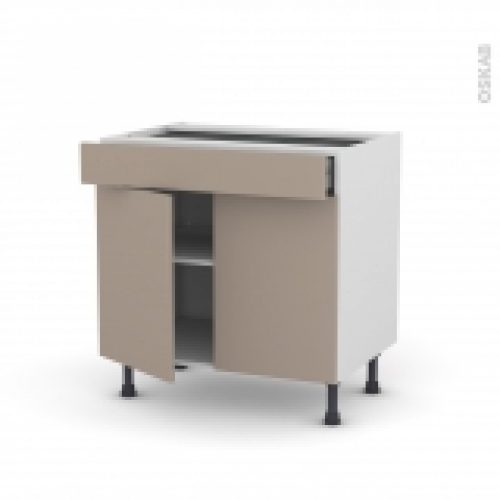 Meuble De Cuisine Bas Ginko Taupe 2 Portes 1 Tiroir L80 X H70 X P58 Cm