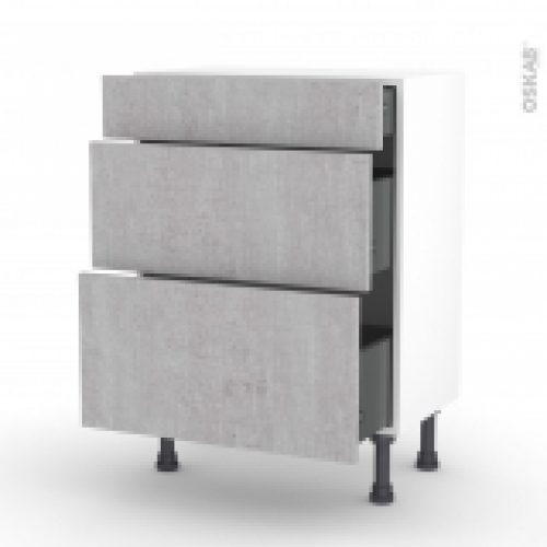 Meuble De Cuisine Bas Hoda Beton 3 Tiroirs L60 X H70 X P37 Cm
