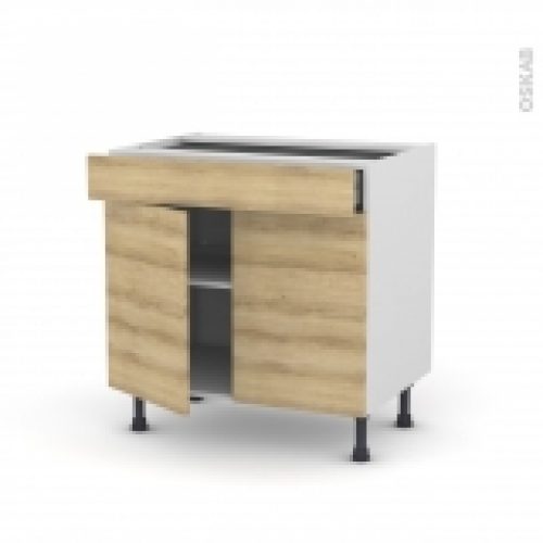 Meuble De Cuisine Bas Hosta Chene Naturel 2 Portes 1 Tiroir L80 X H70 X P58 Cm