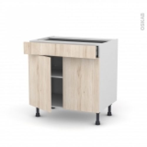 Meuble De Cuisine Bas Ikoro Chene Clair 2 Portes 1 Tiroir L80 X H70 X P58 Cm