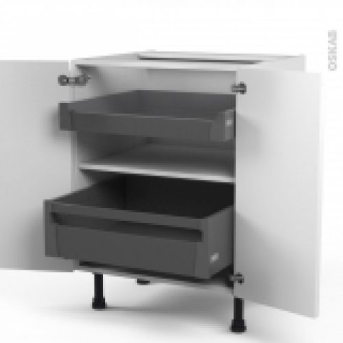 Meuble De Cuisine Bas Ipoma Blanc Brillant 2 Portes 2 Tiroirs A L Anglaise L60 X H70 X P58 Cm