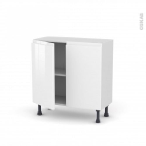 Meuble De Cuisine Bas Ipoma Blanc Brillant 2 Portes L80 X H70 X P37 Cm