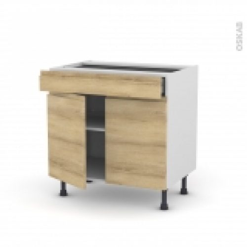Meuble De Cuisine Bas Ipoma Chene Naturel 2 Portes 1 Tiroir L80 X H70 X P58 Cm
