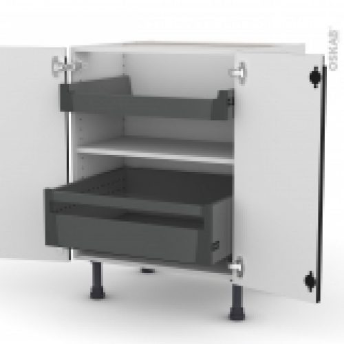 Meuble De Cuisine Bas Ipoma Noir Mat 2 Portes 2 Tiroirs A L Anglaise L60 X H70 X P58 Cm