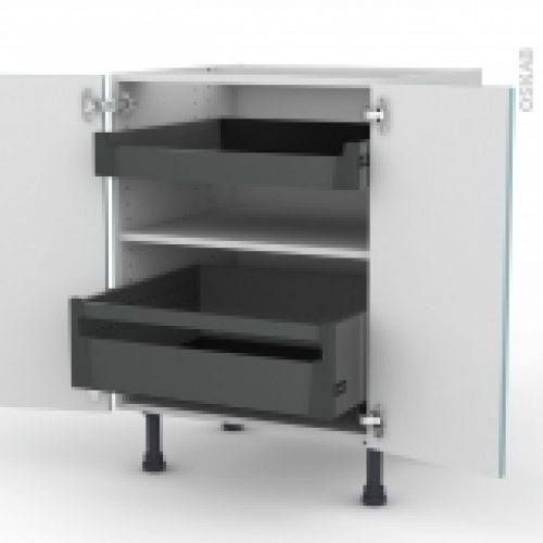 Meuble De Cuisine Bas Keria Bleu 2 Portes 2 Tiroirs A L Anglaise L60 X H70 X P58 Cm