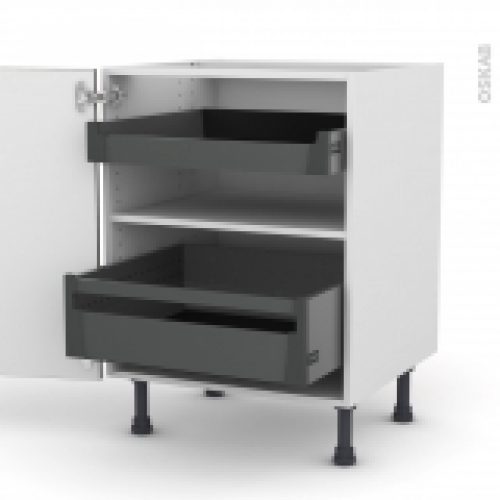 Meuble De Cuisine Bas Stilo Noyer Naturel 2 Portes 2 Tiroirs A L Anglaise L60 X H70 X P58 Cm