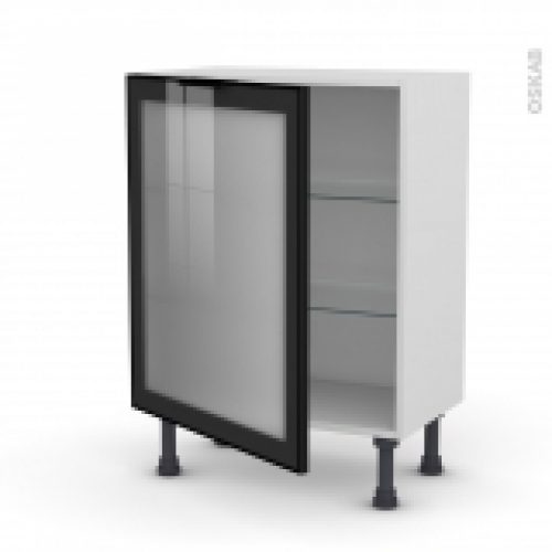 Meuble De Cuisine Bas Vitre Facade Noire Alu 1 Porte L60 X H70 X P37 Cm Sokleo