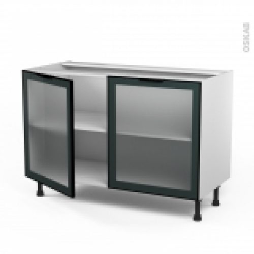 Meuble De Cuisine Bas Vitre Facade Noire Alu 2 Portes L120 X H70 X P58 Cm Sokleo