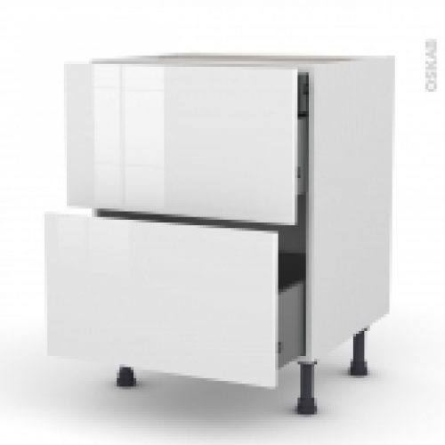 Meuble De Cuisine Casserolier Bora Blanc 2 Tiroirs 1 Tiroir A L Anglaise L60 X H70 X P58 Cm