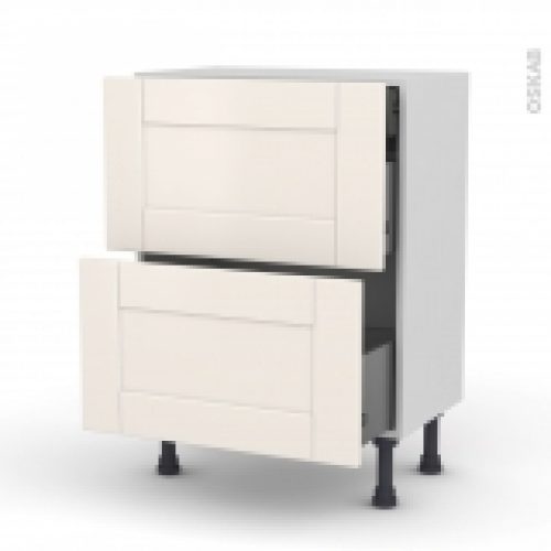 Meuble De Cuisine Casserolier Filipen Ivoire 2 Tiroirs 1 Tiroir A L Anglaise L60 X H70 X P37 Cm