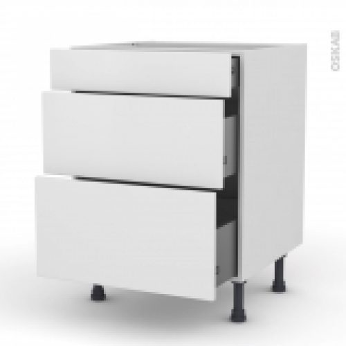 Meuble De Cuisine Casserolier Ginko Blanc 3 Tiroirs L60 X H70 X P58 Cm