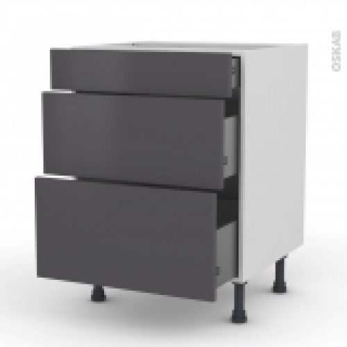 Meuble De Cuisine Casserolier Ginko Gris 3 Tiroirs L60 X H70 X P58 Cm