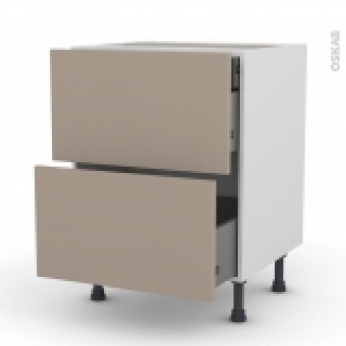 Meuble De Cuisine Casserolier Ginko Taupe 2 Tiroirs 1 Tiroir A L Anglaise L60 X H70 X P58 Cm