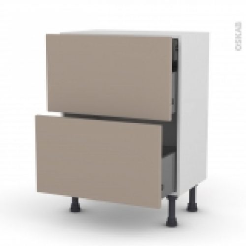 Meuble De Cuisine Casserolier Ginko Taupe 2 Tiroirs 1 Tiroir A L Anglaise L60 X H70 X P37 Cm