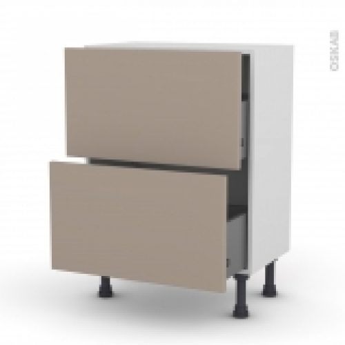 Meuble De Cuisine Casserolier Ginko Taupe 2 Tiroirs L60 X H70 X P37 Cm