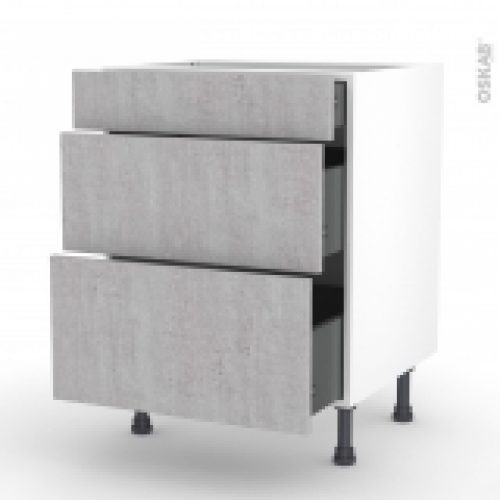 Meuble De Cuisine Casserolier Hoda Beton 3 Tiroirs L60 X H70 X P58 Cm