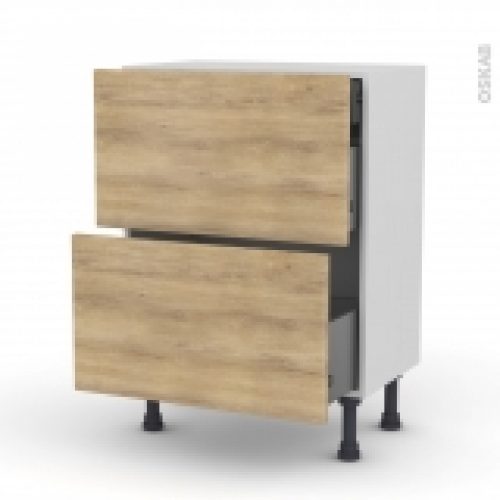 Meuble De Cuisine Casserolier Hosta Chene Naturel 2 Tiroirs 1 Tiroir A L Anglaise L60 X H70 X P37 Cm