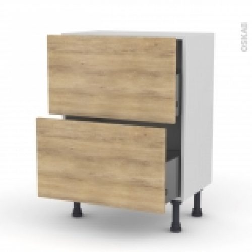 Meuble De Cuisine Casserolier Hosta Chene Naturel 2 Tiroirs L60 X H70 X P37 Cm