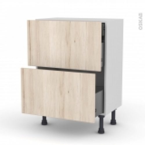 Meuble De Cuisine Casserolier Ikoro Chene Clair 2 Tiroirs 1 Tiroir A L Anglaise L60 X H70 X P37 Cm