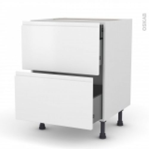 Meuble De Cuisine Casserolier Ipoma Blanc Mat 2 Tiroirs 1 Tiroir A L Anglaise L60 X H70 X P58 Cm