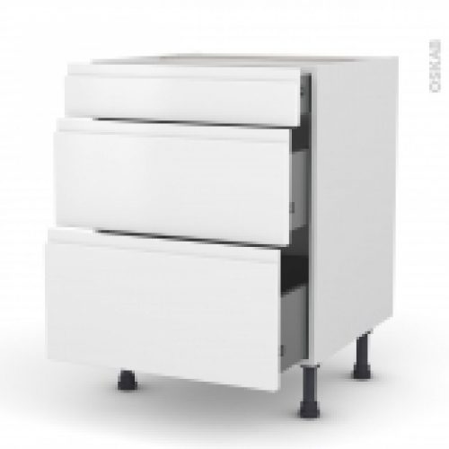 Meuble De Cuisine Casserolier Ipoma Blanc Mat 3 Tiroirs L60 X H70 X P58 Cm