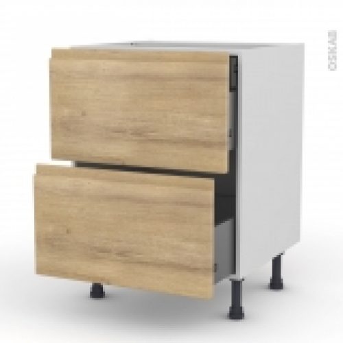 Meuble De Cuisine Casserolier Ipoma Chene Naturel 2 Tiroirs 1 Tiroir A L Anglaise L60 X H70 X P58 Cm