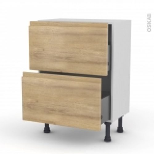 Meuble De Cuisine Casserolier Ipoma Chene Naturel 2 Tiroirs L60 X H70 X P37 Cm