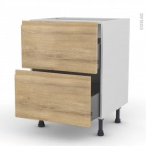 Meuble De Cuisine Casserolier Ipoma Chene Naturel 2 Tiroirs L60 X H70 X P58 Cm