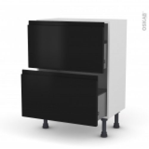 Meuble De Cuisine Casserolier Ipoma Noir Mat 2 Tiroirs L60 X H70 X P37 Cm