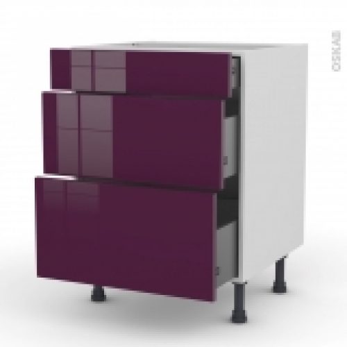 Meuble De Cuisine Casserolier Keria Aubergine 3 Tiroirs L60 X H70 X P58 Cm
